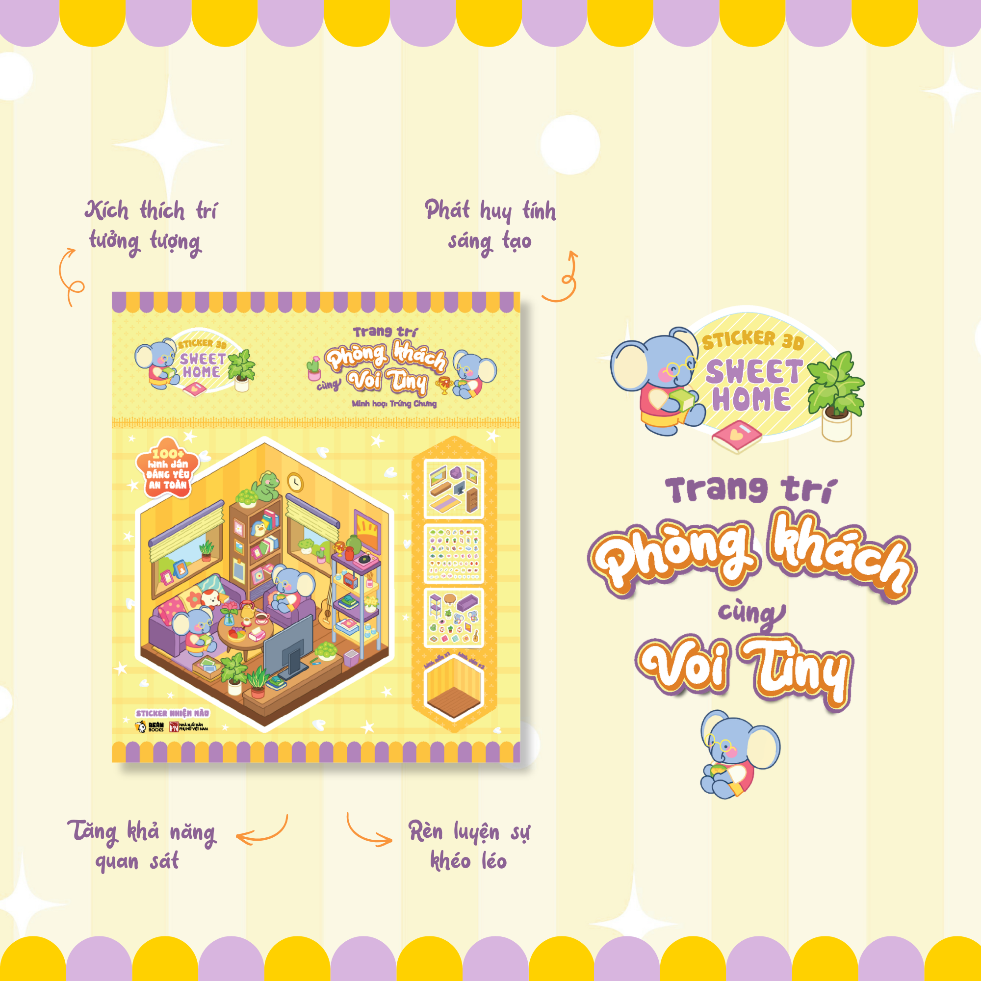 Bộ Sticker 3D Sweet Home - Trang Trí Phòng Khách Cùng Voi Tiny - Ảnh 4