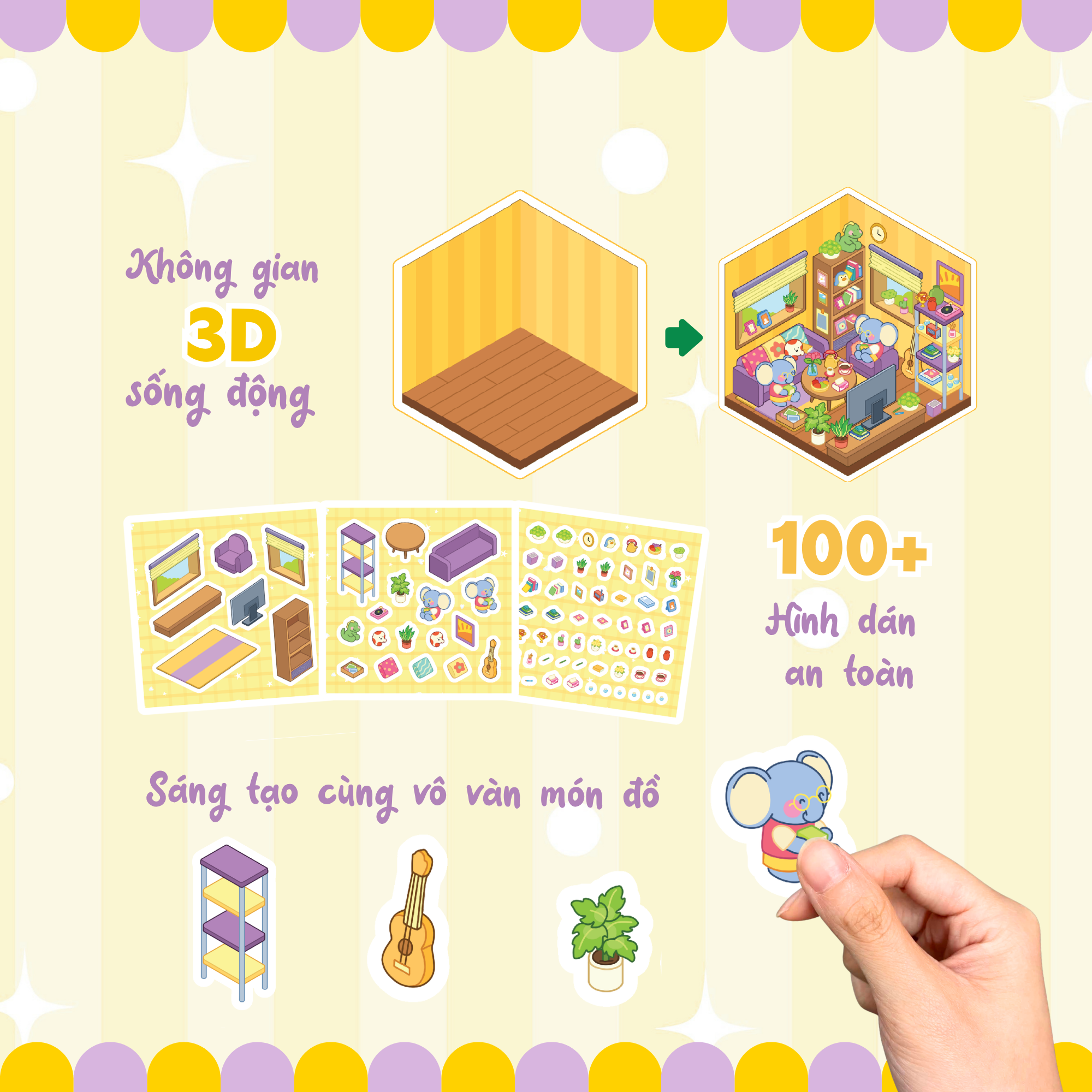 Bộ Sticker 3D Sweet Home - Trang Trí Phòng Khách Cùng Voi Tiny - Ảnh 5