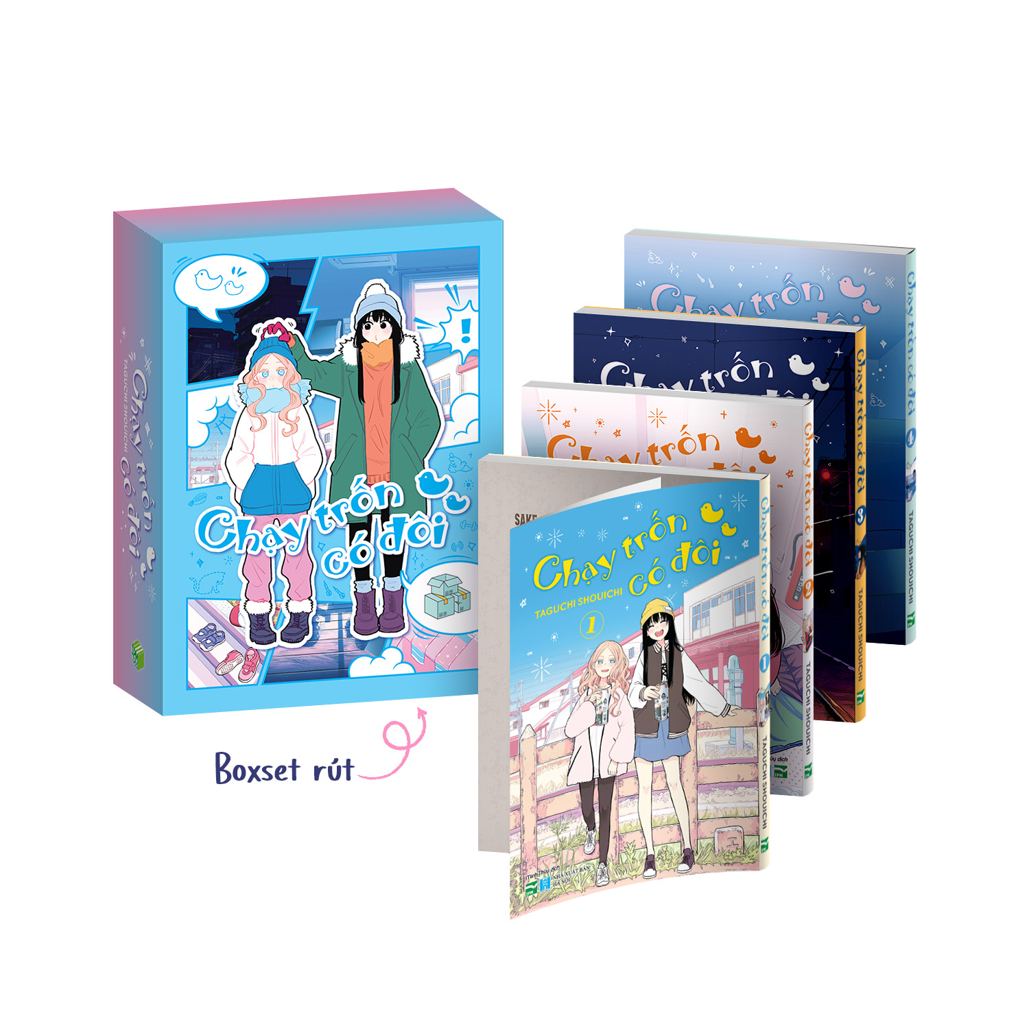 Boxset Manga - Chạy Trốn Có Đôi: Tập 1 - 4 (Hộp 4 Tập) - Bản Đặc Biệt - Tặng Kèm Set 3 Mẫu Postcard + Sticker - Ảnh 3