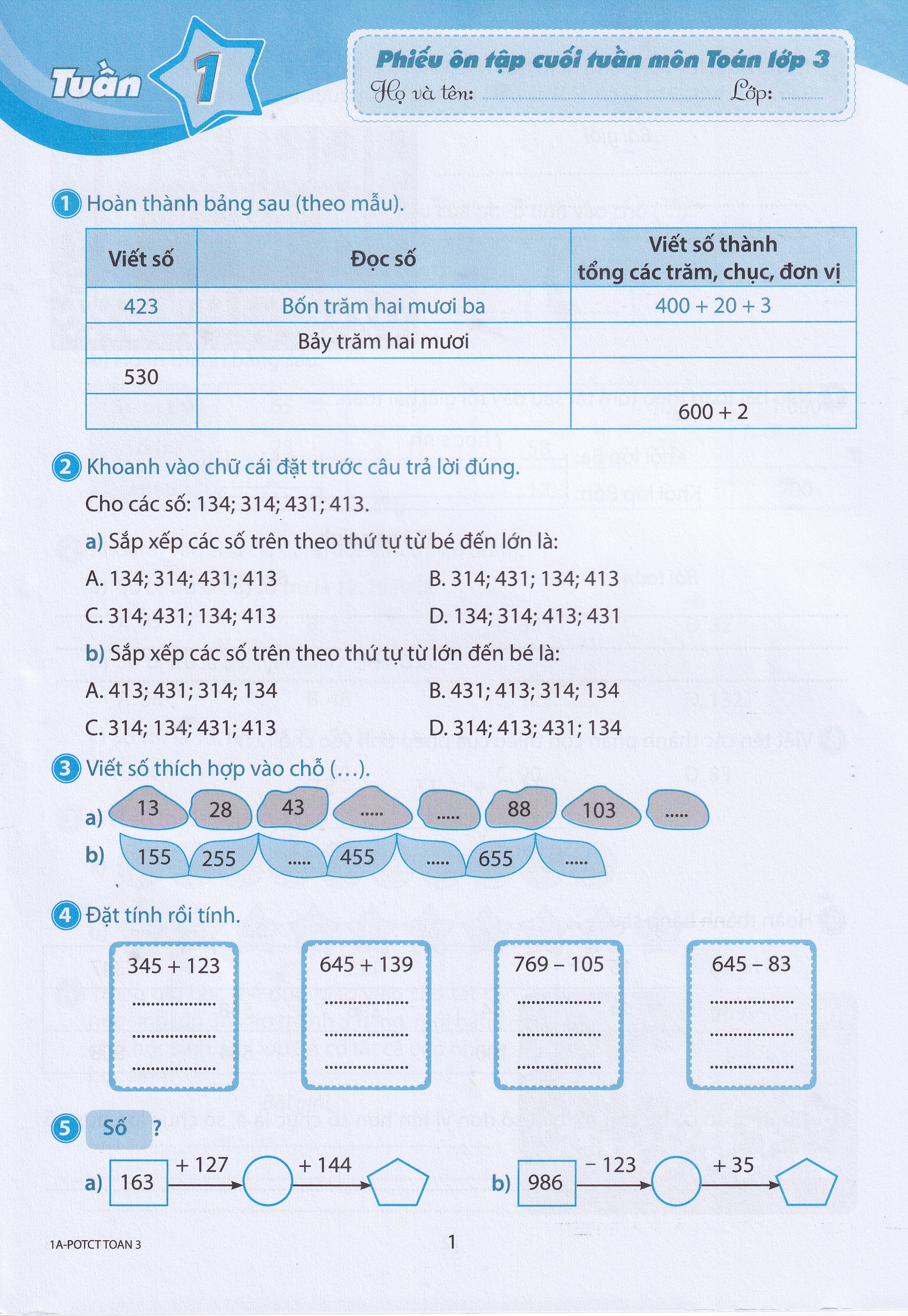 Phiếu Ôn Tập Cuối Tuần Môn Toán - Lớp 3 (Theo Sách Giáo Khoa Kết Nối Tri Thức Với Cuộc Sống) - Ảnh 3