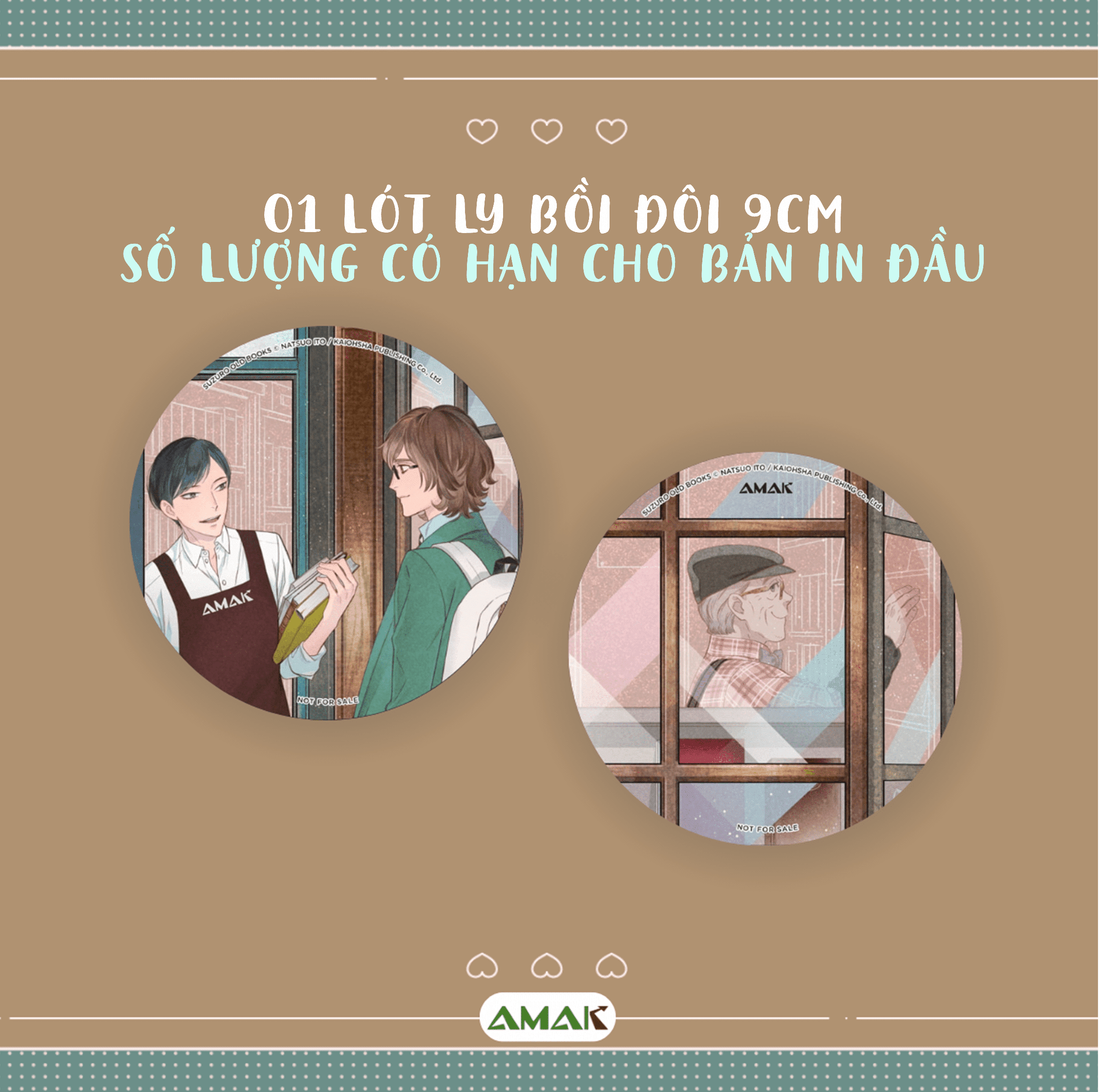 suzuro old books - tiệm sách cũ suzuro - tặng kèm bookmark hai mặt + postcard nhũ ánh trai + lót ly bồi đôi - Ảnh 6